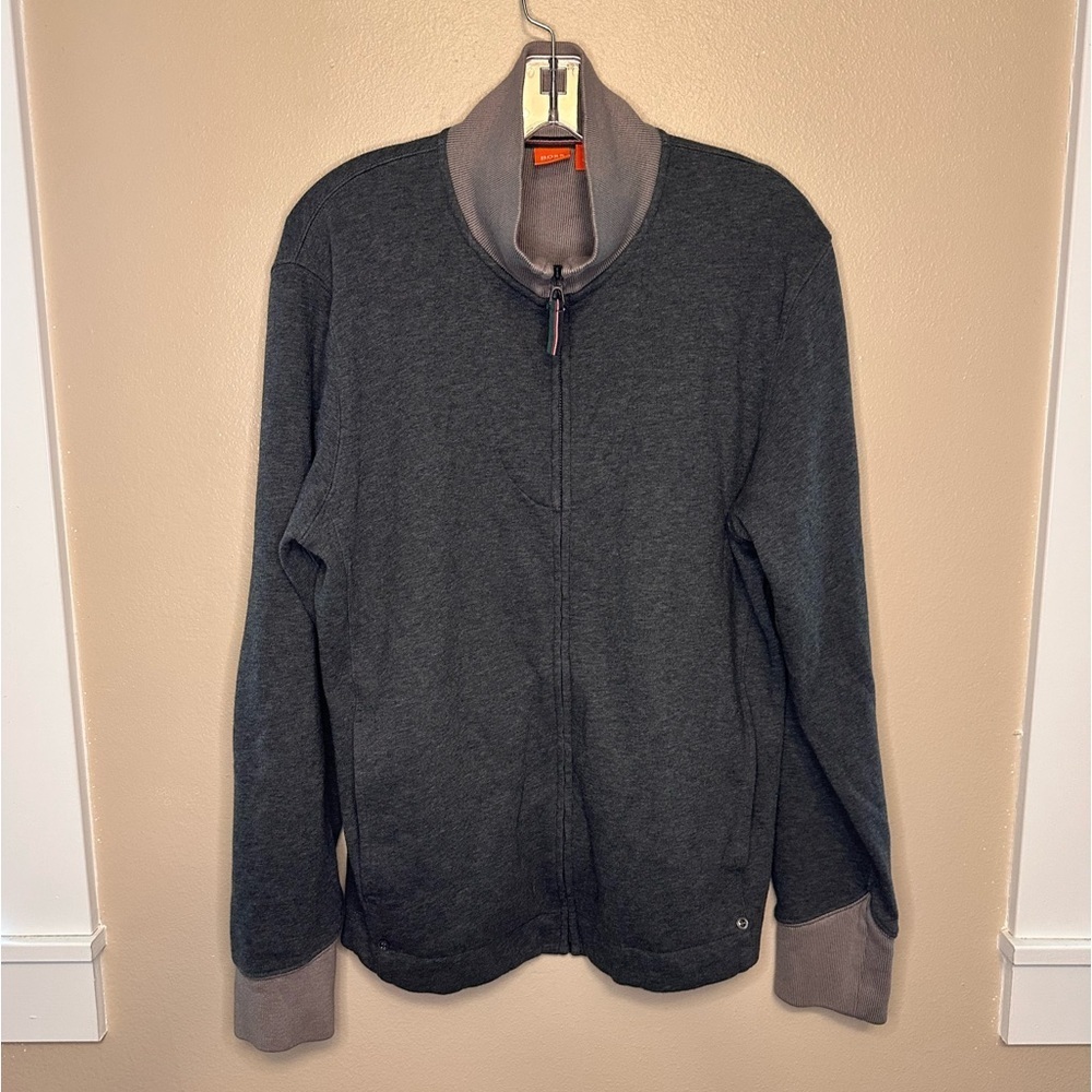 Hugo Boss Men’s Shepherd 33 Gray Full Zip Track Sweat Jacket Size XL Orange Lbl